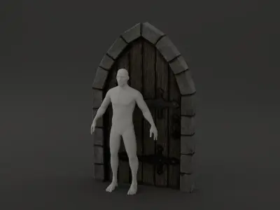 Medieval Door Stone Arch and Door 3D Model Low-poly 3D model