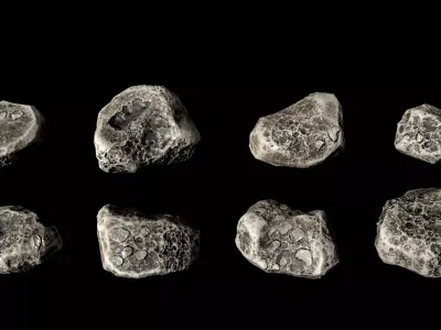 Fossil Shell Rocks Pack - 8 Game-Ready Low Poly Stones Low-poly 3D model