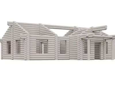 Modular wooden log cabin shell 3D model