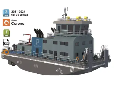 Harbor Tug boat long Low-poly 3D model