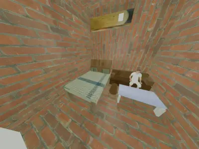 Modern Bedroom Interior with Bed Sofa Desk and AC Low-poly 3D model