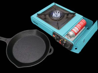 Camping Gas Stove and pan Low-poly 3D model