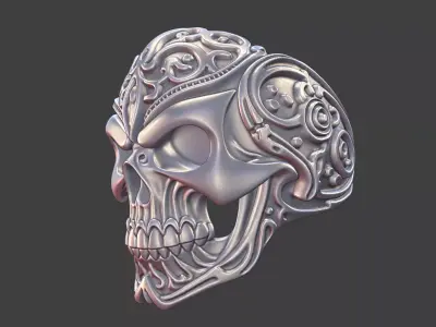 NeoRelic Skull Ring Futuristic Engraved Tech 3D print model