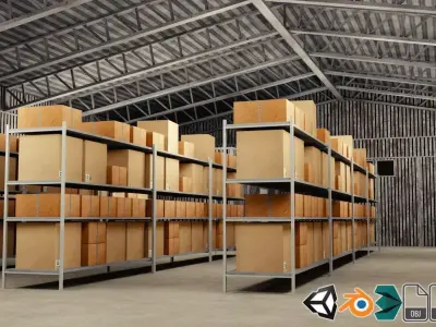 Warehouse barn Low-poly 3D model