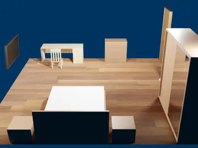 3D Cozy Student Bedroom  Low-poly 3D model