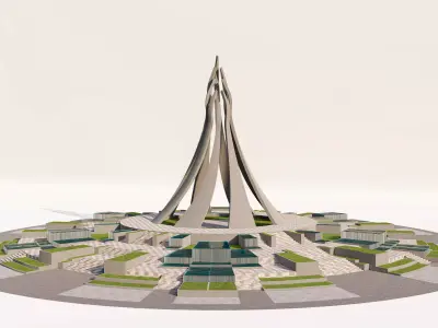 Futuristic Monumental Roundabout with Water and Planters Low-poly 3D model