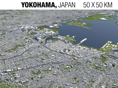 Yokohama Japan 50x50km 3D City Map 3D model