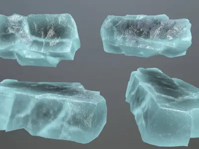 Rock Set 9 piece of aquamarine crystal Low-poly 3D model