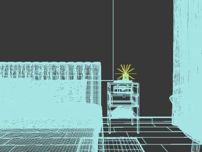 Bedroom with furniture and mirrors 3D model
