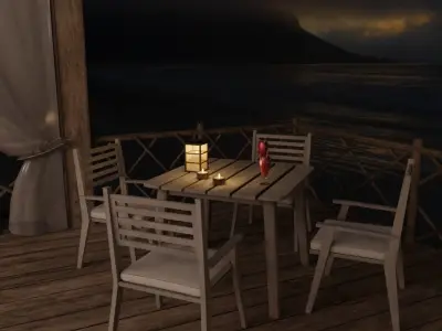 Beach Terrace Blender Scene - NIGHT 3D model