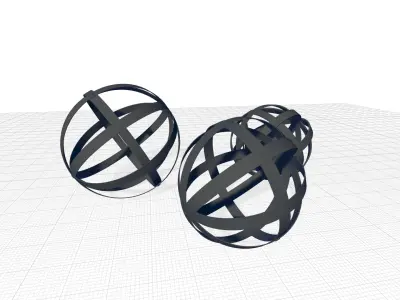 Wood and Metal Spheres Sculpture Set 3D model