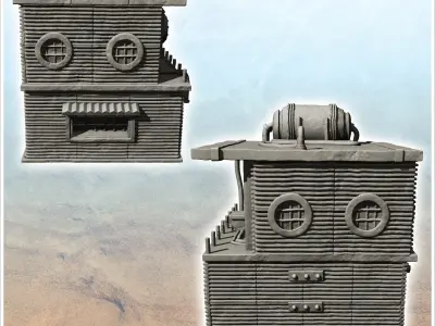 Tin building with roof generator and rounded windows -9- 3D print model