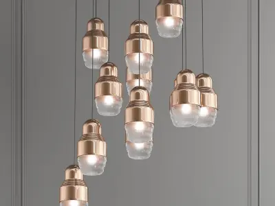 fedora copper and glass pendant lights hanging from ceiling 3D model