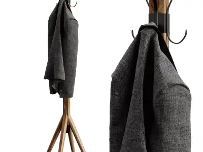 Wooden floor hanger jacket  clothes hallway 3D model