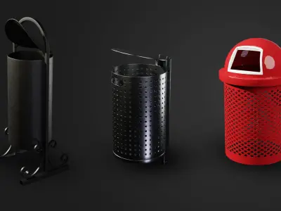 10 Trashcan Basemesh Lowpoly Midpoly gameready Low-poly 3D model