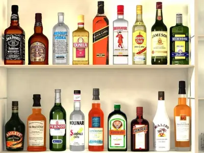 Liquor Bottles With Bar Unit Interior Low-poly 3D model