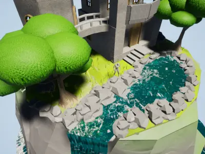 Stylized Celestial Castle Island Low-poly 3D model