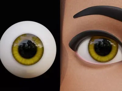 Yellow Disney-Style Cartoon Eyes Low-poly 3D model