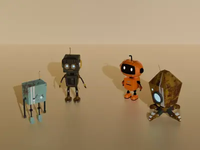 Sci Fi Character Pack   4 Robots  Optimized 3D Assets Low-poly 3D model