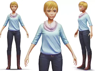 Young Woman - Smart Casual Clothes - Chic Street Style Outfit Low-poly 3D model