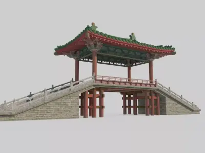 Asian ancient architecture palace small wind and rain bridge 3D model