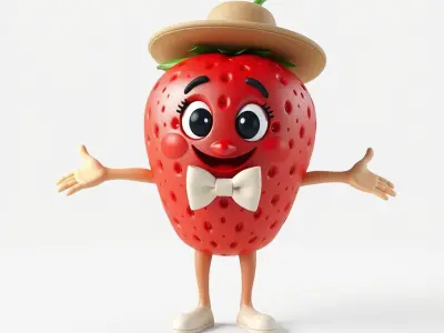 Strawberry Character D Model Rigged and Animated with Hat and... Low-poly 3D model