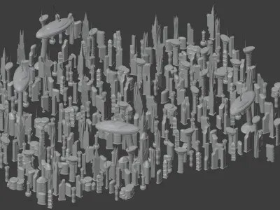 Sci-Fi Buildings Pack - 12 LOWPOLY 3D models Low-poly 3D model