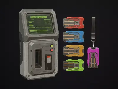 Sci-Fi Access Terminal and Keycard 5 Color Options LODs Low-poly 3D model