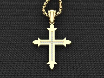 High Cross Pendant Light Gold 18K 3CP086 3D model