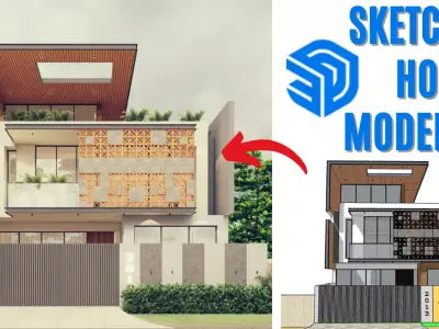 36x75 FT Modern House Design Sketchup Tutorial exercise file Free 3D model
