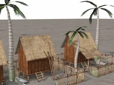 Realstic Villege Hut s Low-poly 3D model