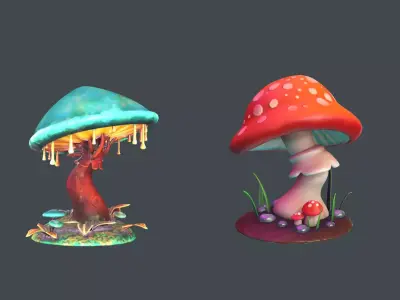 Stylish Cartoon Mushroom Low-poly 3D model
