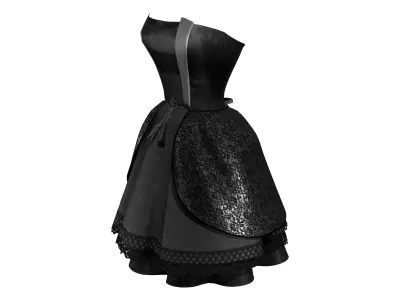 Black and Red Gothic Party Dress Low-poly 3D model