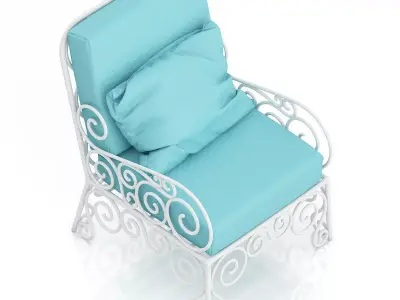 White Armchair with Cyan Pillow 3D model