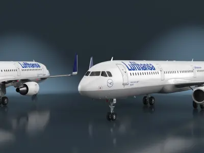  Lufthansa Airbus A321 with Interior and Doors Rigged for Maya 