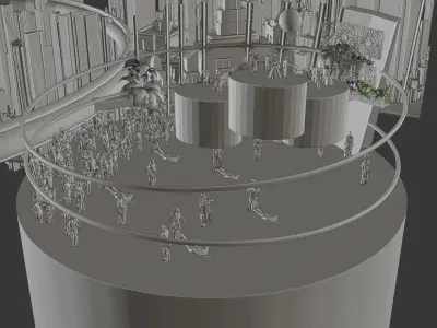 Rapture futuristic building with people in it 3D model