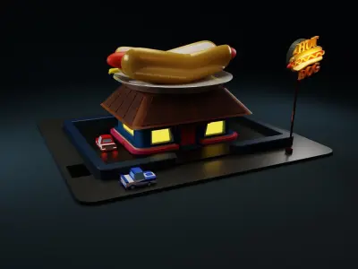 Hotdog cafe restaurant 3D  3D model