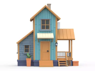 Wooden House F with UV Low-poly 3D model