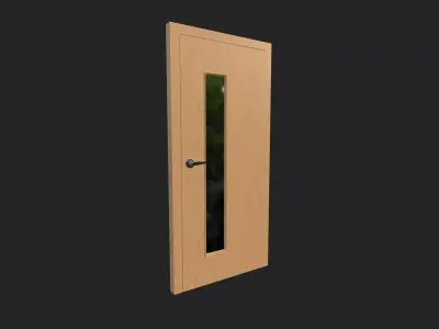 Vertical Glass Pane Wooden Door 3D model