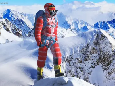  Snow Covered Mountain Climber Rigged for Cinema 4D 