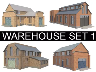 Warehouse Set 1 brick building Low-poly 3D model