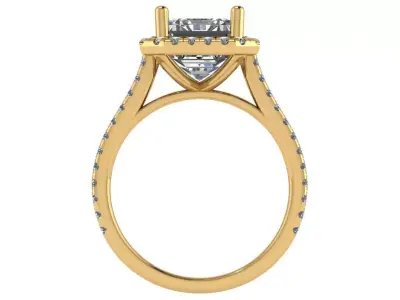 Emerald Halo Ring with pave diamond setting on the band 3D print model