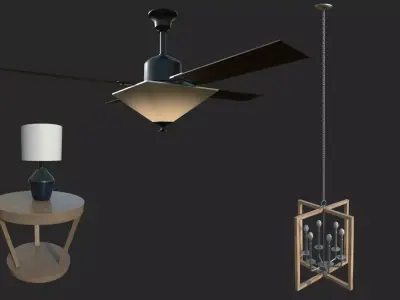 Light Set and Fan Low-poly 3D model