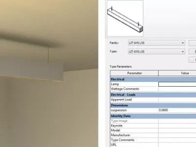 Revit Suspended LED Profile  Low-poly 3D model
