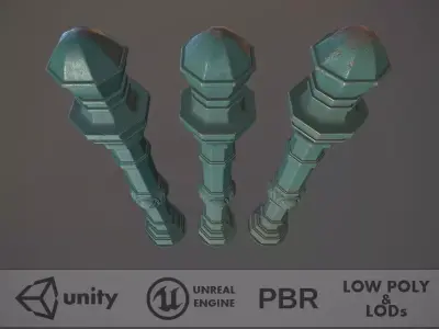 Barrier Bollard Pack 2 v2 Green Three Texture Options Low-poly 3D model