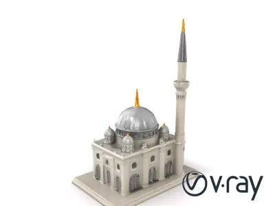 Majestic Mosque with Minaret and Dome Architecture model pack Low-poly 3D model