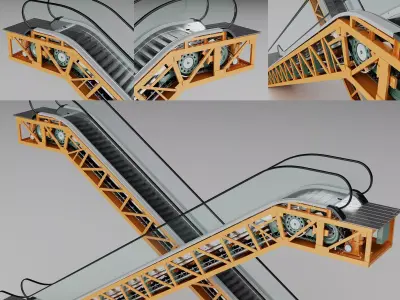 Escalator Internal Mechanism Structure Pack PBR Game Ready Low-poly 3D model