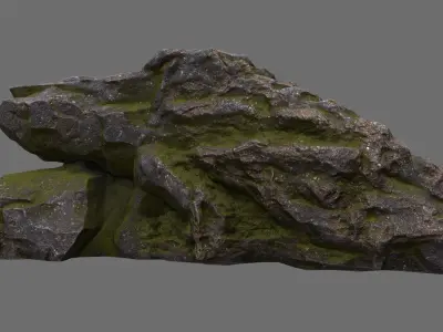 stairway 1 rock with moss Low-poly 3D model