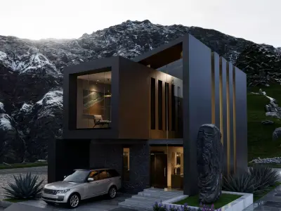 Modern Anthracite Mountain Villa Free 3D model