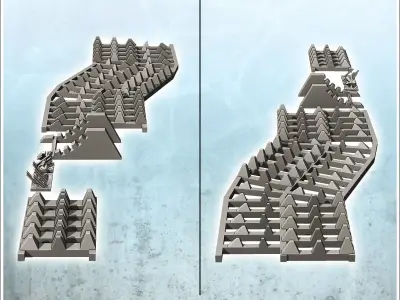 Set of anti-tank fortifications with dragon teeth 1 - World War  3D print model